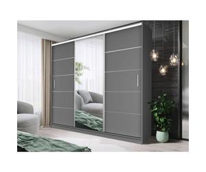 FHIF DALLAS Modern Sliding Door Wardrobe with Mirror (250cm, Grey)
