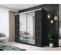 Fhif Dallas Tokyo 180Cm Black Sliding Door Wardrobe Modern Bedroom Storage With Full Length Mirror Shelves And Hanging Rails