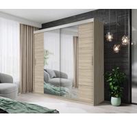 Fhif Dallas Tokyo 203Cm Oak Sliding Door Wardrobe Modern Bedroom Storage With Full Length Mirror Shelves And Hanging Rails