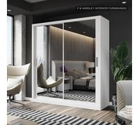 Fhif Dubai 100Cm White Sliding Door Wardrobe Modern Bedroom Storage With Full Length Mirror Shelves And Hanging Rails