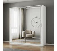 Fhif Dubai 180Cm White Sliding Door Wardrobe Modern Bedroom Storage With Full Length Mirror Shelves And Hanging Rails