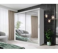 Fhif Dubai Tokyo 150Cm White Sliding Door Wardrobe Modern Bedroom Storage With Full Length Mirror Shelves And Hanging Rails