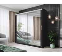 Fhif Dubai Tokyo 180Cm Black Sliding Door Wardrobe Modern Bedroom Storage With Full Length Mirror Shelves And Hanging Rails