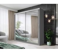 Fhif Dubai Tokyo 180Cm Grey Sliding Door Wardrobe Modern Bedroom Storage With Full Length Mirror Shelves And Hanging Rails