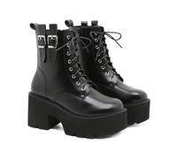 FhiHUEpr Chunky Block Heel Ankle Boots for Petite Women - Combat Boots for Narrow Feet for Concerts Nightclub Daily Commute,Black,3 UK
