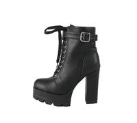 FhiHUEpr Fashion Wide Width Chunky Heel Ankle Boots for Women - Platform Fall Winter Boots for Daily Wear, Party Nights, Travel,Black,7 UK