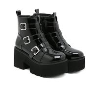 FhiHUEpr Gothic Ankle Booties with Arch Support for Petite Women - Combat Boots for Narrow Feet for Concerts Nightclub Daily Commute,Black,4 UK