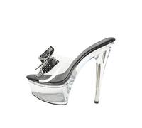 FhiHUEpr Size 5 Transparent Heels Sandals for Petite Size Women - 6 Inch Stiletto Heel Platform Shoes for Wedding Prom Date Night,Black,4 UK