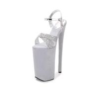 FhiHUEpr Unisex Plus Size 26CM Extreme Height Platform Sandals - Pole Dance Crossdressing High Heels for Runway Shows,Silver,6.5 UK