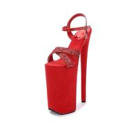 FhiHUEpr Unisex Plus Size 26CM Extreme Height Platform Sandals - Pole Dance Crossdressing High Heels for Runway Shows,Red,2.5 UK