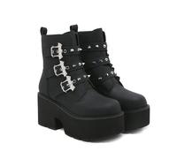 FhiHUEpr Wide Width Side Zipper Gothic Booties for Women - Concert Combat Boots for Revival Party, Holiday, Night Out,Black,7 UK