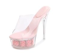 FhiHUEpr Women's 14cm Heel Non-Slip Open-Toe Sandals - Summer Evening Platform High Heels for Vacation, Nightclub, Wedding Party,Pink,3 UK