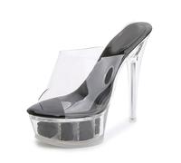 FhiHUEpr Women's 14cm Heel Non-Slip Open-Toe Sandals - Summer Evening Platform High Heels for Vacation, Nightclub, Wedding Party,Black,4.5 UK