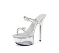 FhiHUEpr Women's 15cm Clear Stiletto Heel Sandals - Summer Wedding Sandals with Non-Slip Sole for Bridal, Prom, Date Night,Clear,3 UK