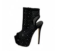 FhiHUEpr Women's 16CM High Peep Toe Mesh Platform Sandals Black