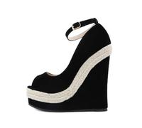 FhiHUEpr Women's 16cm Ultra High Platform Wedge Sandals - Summer High Heels for Pole Dancing, Nightclub, Fashion Show, Wedding,Black,4.5 UK