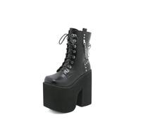 FhiHUEpr Women's 16CM Ultra High Plus Size Platform Gothic Ankle Boots, Y2K Booties for Stage Performance, Cosplay, Nightclub,Black,8 UK