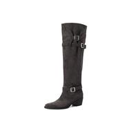 FhiHUEpr Women's 5cm Chunky Heel Stacked Slouch Knee-High Boots - Solid Color Suede Tall Boots for Office, Date Nights,Grey,2.5 UK
