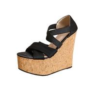 FhiHUEpr Women's Black Crisscross Strap Wedge Sandals