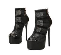 FhiHUEpr Women's Black Sheer Mesh Stiletto Heels 16cm