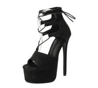 FhiHUEpr Women's Black Suede Peep Toe 16cm Stiletto Heels
