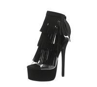 FhiHUEpr Women's Bohemian Black Tassel Festival Heels 16cm