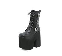 FhiHUEpr Women's Chunky Block Heel Ankle Boots - Ultra-Thick Platform Riding Boots for Performances, Nightclub, Daily Wear,Black,4 UK