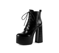 FhiHUEpr Women's Chunky Block Heel Platform Lace-Up Ankle Boots - Wide Width Booties for Daily Walking, Wedding, Christmas,Black,5 UK