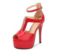 FhiHUEpr Women's Comfort Stylish Ankle Strap Platform Sandals - 14cm High Heels for Nightclub & Wedding Party Pole Dance,Red,9 UK