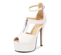 FhiHUEpr Women's Comfort Stylish Ankle Strap Platform Sandals - 14cm High Heels for Nightclub & Wedding Party Pole Dance,White,6.5 UK