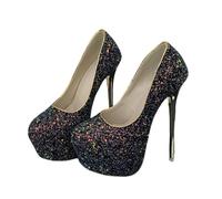 FhiHUEpr Women's Glitter Platform Stiletto Pumps Black