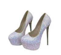 FhiHUEpr Women's Glitter Platform Stiletto Pumps White