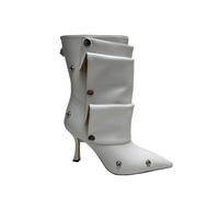 FhiHUEpr Women's Kitten Heel Stacked Ankle Boots with Zip, Fall Fashion Boots for Daily Wear, Office, Party, Weddings,White,4.5 UK