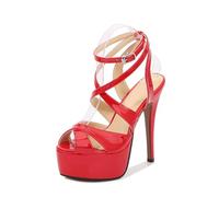 FhiHUEpr Women's Open-Toe Crisscross Platform Sandals - 14cm High Heels Large Size Wedding Party & Nightclub Pole Dance,Red,4.5 UK