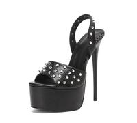 FhiHUEpr Women's Punk Studded Black Heels 16cm