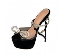 FhiHUEpr Women's Rhinestone Bow Stiletto Heels Sandals Black