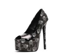 FhiHUEpr Women's Round Peep Toe Platform Heels 16cm Black