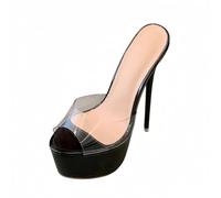 FhiHUEpr Women's See-Through PVC Peep Toe Stiletto Sandals Black