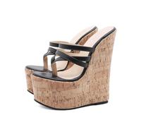 FhiHUEpr Women's Sexy Thong Toe Platform Wedge Sandals - 16cm High Heels for Pole Dance, Night Club, Wedding Party, Runway,Black,4.5 UK