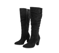 FhiHUEpr Women's Suede Pointed Toe Chunky Heel Knee High Boots - Fall Winter Fashion Tall Boots for Work, Special Occasions,Black,8 UK