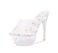 FhiHUEpr Women's Transparent Platform Sandals 14cm Stilettos - Open-Toe High Heels for Vacation, Nightclub, Wedding Party,White,5 UK