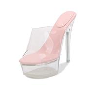 FhiHUEpr Women's Transparent Platform Sandals - Round-Toe Non-Slip 14cm High Heels for Vacation, Nightclub, Wedding Party,Pink,5 UK