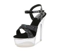FhiHUEpr Women's Transparent Platform Sandals with 14cm Stiletto Heels - High Heels for Pole Dance & Nightclub - Wedding Party Shoes,Black,8 UK