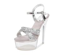 FhiHUEpr Women's Transparent Platform Sandals with 14cm Stiletto Heels - High Heels for Pole Dance & Nightclub - Wedding Party Shoes,Silver,8 UK