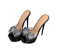 FhiHUEpr Women's Transparent PVC High Heel Sandals Black