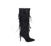 FhiHUEpr Women's Wide Calf Knee-High Boots - Stiletto Heel Mid-Calf Boots for Witch, Vampire, Gothic Costume Parties,Black,5 UK
