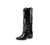 FhiHUEpr Women's Wide Shaft Pull On Knee High Boots Boots - Comfort Non-Slip Mid-Calf Boots for Concerts, Wedding, Travel, Work,Black,6 UK