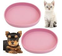 Fhiny 2 PCS Silicone Cat Food Bowls Shallow Dog Bowl 7.09" x 6.30" Non-Slip Pet Feeding Dishes for Dry and Wet Food Whisker Fatigue Cat Plates for Kitten Puppy and Small Pets (Pink)