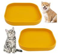 Fhiny 2PCS Silicone Cat Bowls Set 7.1 x 7.1 in Shallow Dog Dish Whisker Friendly Cat Food Plate for Dry & Wet Food Dishwasher Safe Non-Slip Pet Feeding Bowls for Kittens and Puppies (Orange)