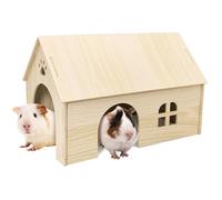 Fhiny Wooden Guinea Pig Hideout, 15.7 x 10.2 x 9.8 inch Large & Detachable Guinea Pig House with Two Entrances Two Windows and a Roof for Hamsters Dwarf Rabbits and Chinchillas to Rest and Hide